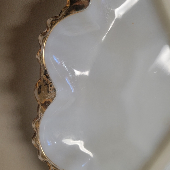 Vintage Milk Glass Relish Plate and Bowl with Gold accent Trim - Picture 9 of 14